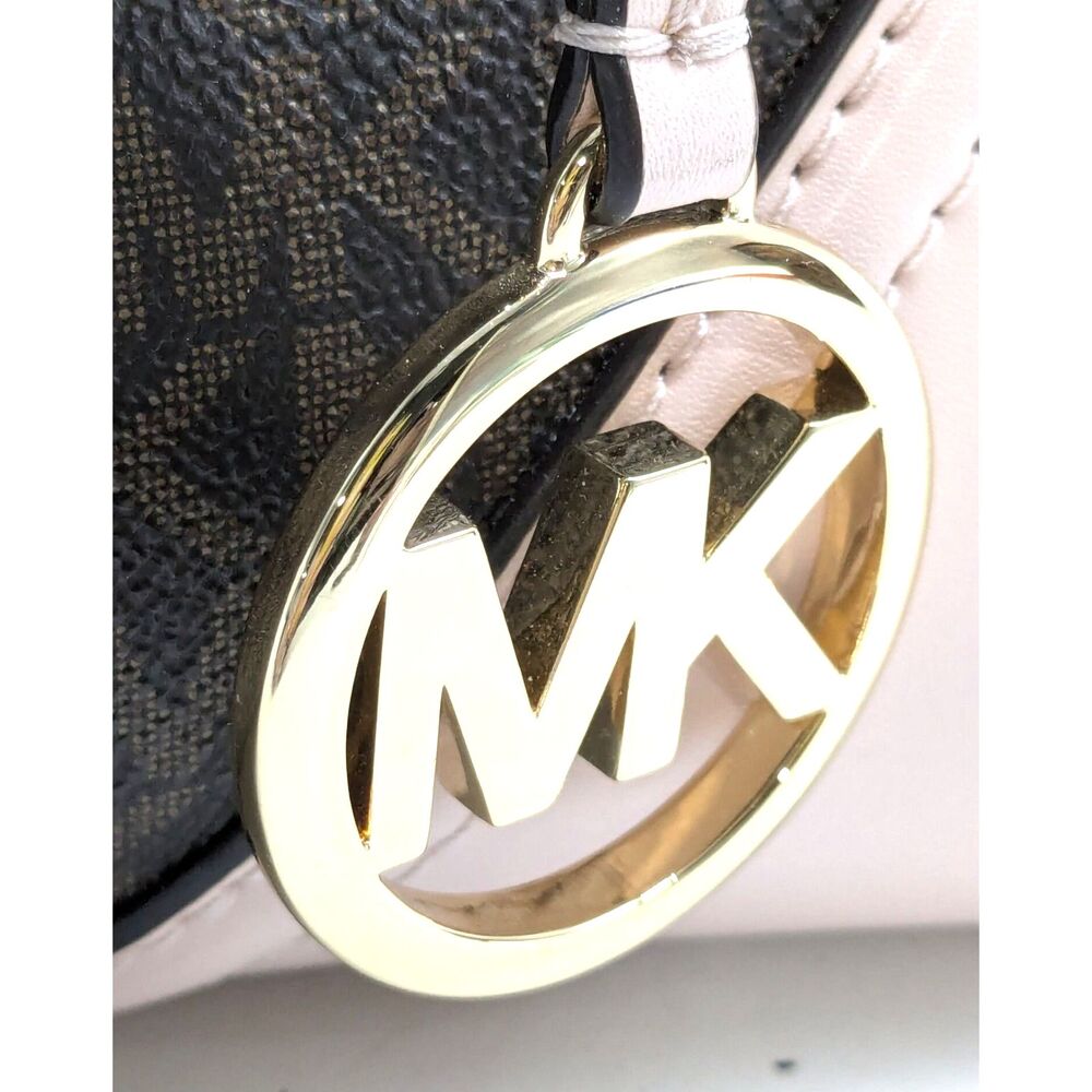 Michael Kors Brown Monogram Coated Canvas Pink Trim Nicole Tote Bag - Picture 8 of 10